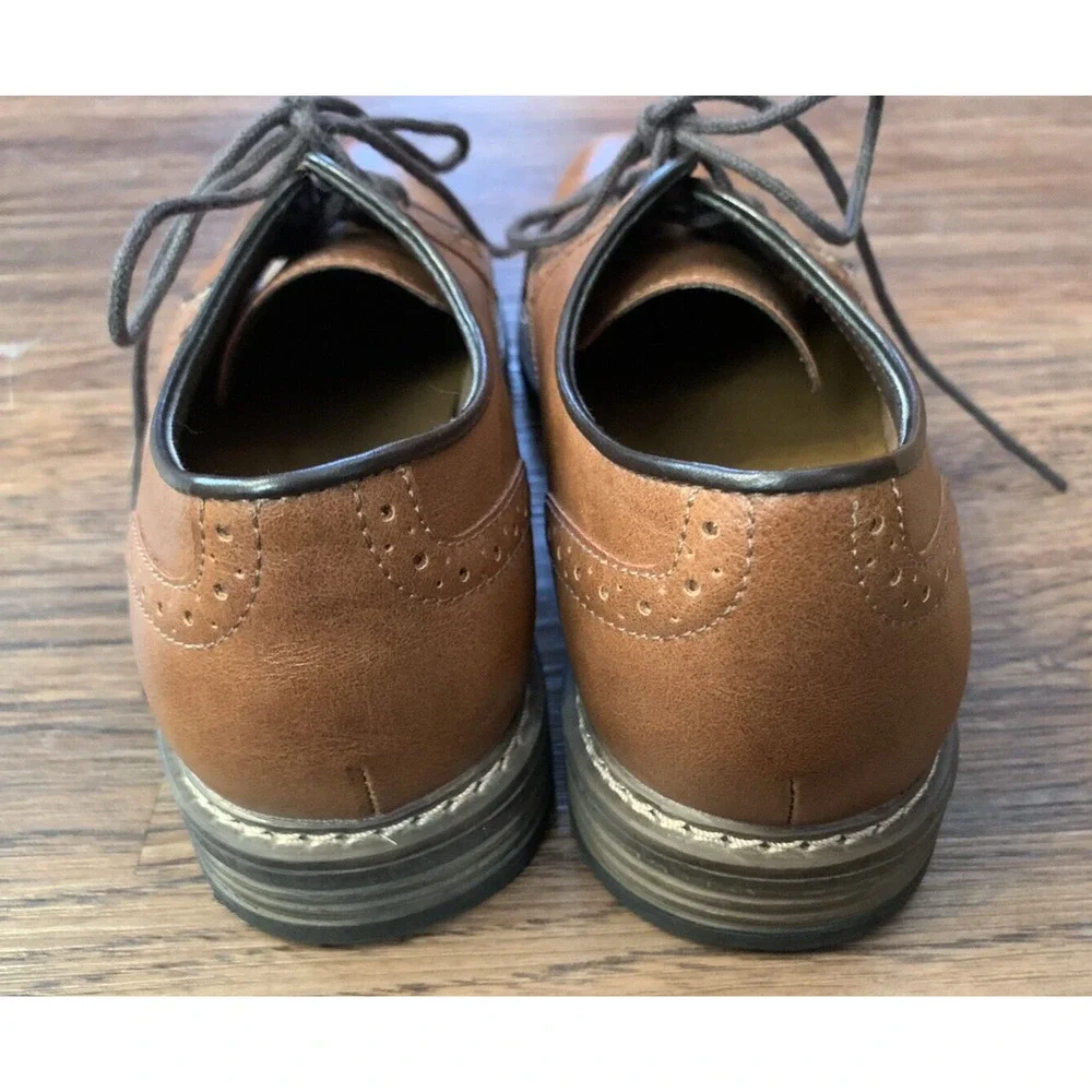 GEORGE Oxford Shoes Mens Size 8.5 Lace Up Cognac Comfort Memory Foam Dress Shoes